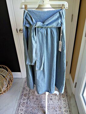 NEW! ALICE BLUE A LINE TIE WAIST MIDI DENIM SKIRT
